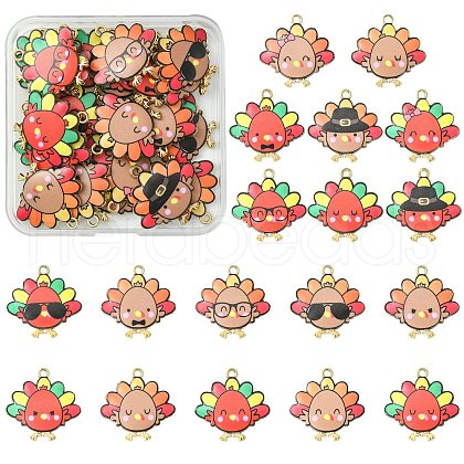 36Pcs 18 Styles Cute Printed Alloy Pendants ENAM-SZ0004-27-1