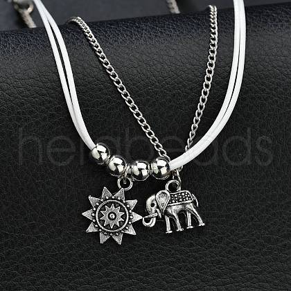 Bohemian Sun & Elephant Alloy Charm 3 Layer Anklets WGD5159-01-1