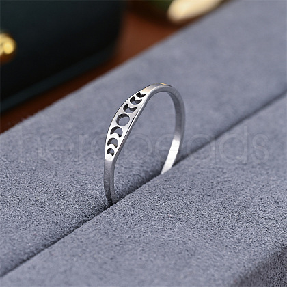 Hollow Moon Phase 304 Stainless Steel Finger Rings FS-WG454BE-01-1