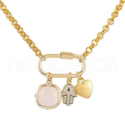 Iron & Natural Rose Quartz Pendants Necklaces NJEW-JN04905-1