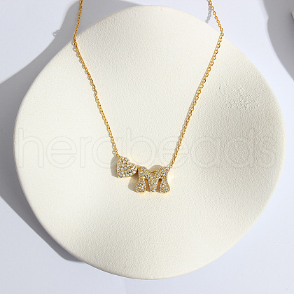 Heart Initial Brass Micro Pave Clear Cubic Zirconia Pendant Necklaces FS-WG89C2E-13-1