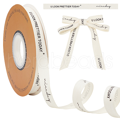 30 Yards Cotton U LOOK PRETTIER TODAY Word Printed Ribbon OCOR-WH0086-87E-1
