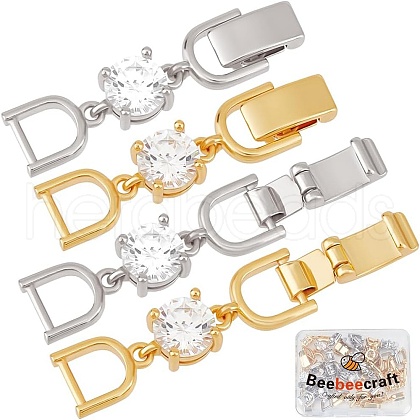Beebeecraft 2 sets 2 Colors Extender Clasps Brass Micro Pave Cubic Zirconia Fold Over Extension Clasps FIND-BBC003-55B-1