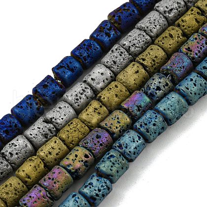 Electroplated Natural Lava Rock Beads Strands G-Z032-J04-12-1