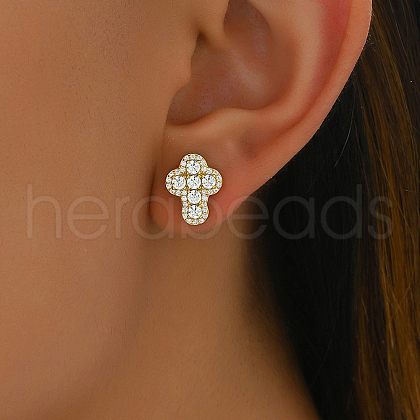 Fashionable Cross S925 Sterling Silver Clear Cubic Zirconia Stud Earrings BO3821-1