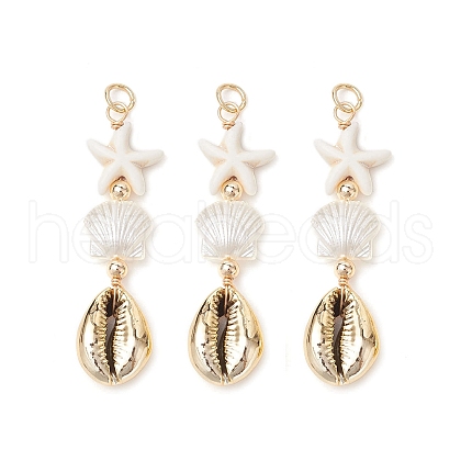 Dyed Synthetic Turquoise Starfish & Electroplated Shell & Imitation Pearl Big Pendants PALLOY-JF03900-1