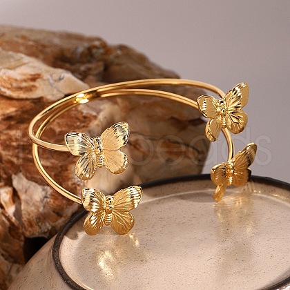 304 Stainless Steel Double-Layer Cuff Bangles BJEW-C095-01G-1