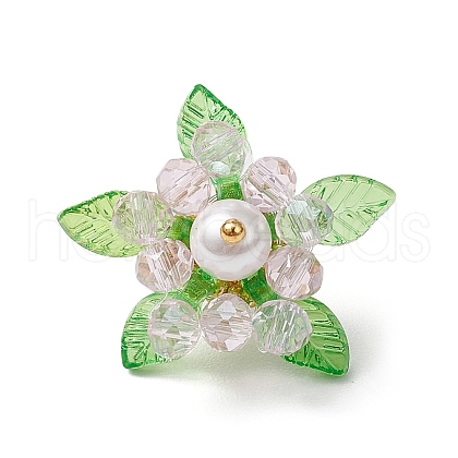 Glass with Round Shell Pearl & Acrylic Charms & Brass Seed Beads Pendants PALLOY-MZ00646-05-1