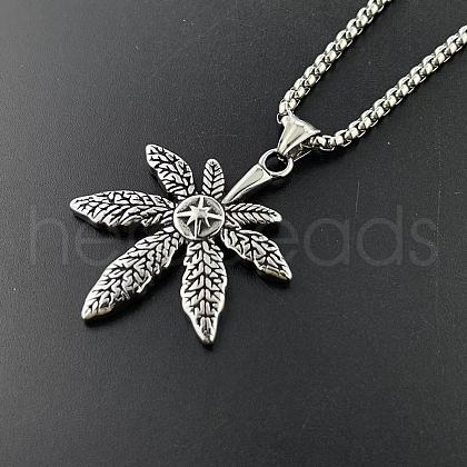 Retro Rock Punk Men's Maple Leaf Stainless Steel Pendant Necklaces DF8186-1