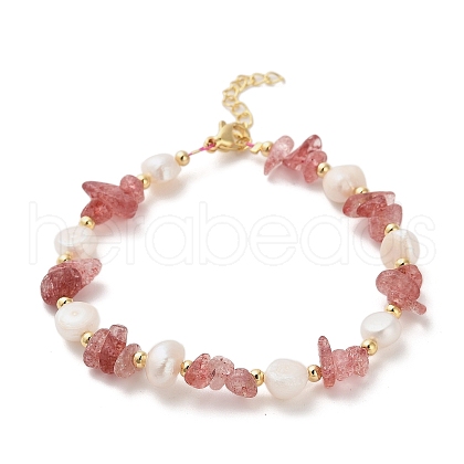 Natural Strawberry Quartz Chip Beaded Bracelets for Women BJEW-F478-02A-1