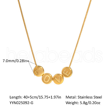 Fashionable Stainless Steel Round Snake Chain Love Flat Round Beaded Pendant Necklaces for Women QM2267-1-1