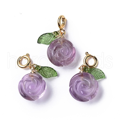Natural Amethyst Rose Spring Ring Clasp Charms HJEW-P014-03G-1