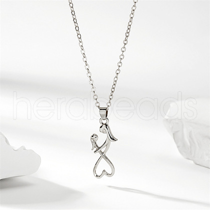 Mom Daughter Family Heart Alloy Pendant Necklaces FS-WG2DA38-02-1