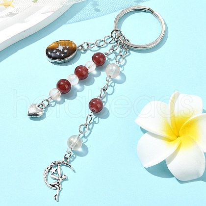 Glass & Alloy & Natural Tiger Eye Keychain KEYC-YW00146-04-1