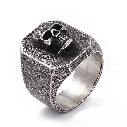 Skull 304 Stainless Steel Finger Ring RJEW-F137-02AS-1