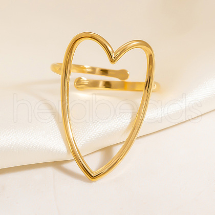 Hollow Heart 304 Stainless Steel Adjustable Open Cuff Rings for Women RJEW-M103-01C-G-1