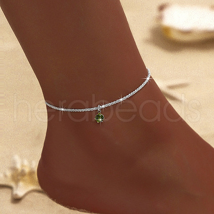 Flat Round Alloy Olivine Rhinestone Charm Anklets for Women FS-WGFFC1B-08-1