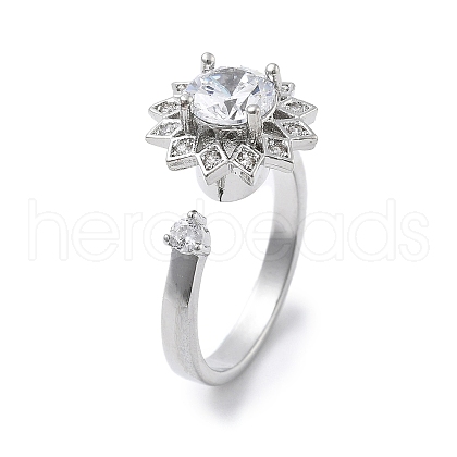 Sunflower Rotatable Open Cuff Rings for Women RJEW-S402-13P-1