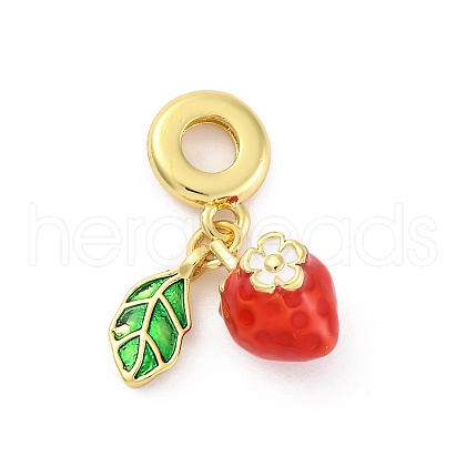 Brass Red Enamel European Dangle Charms KK-U066-22B-G-1
