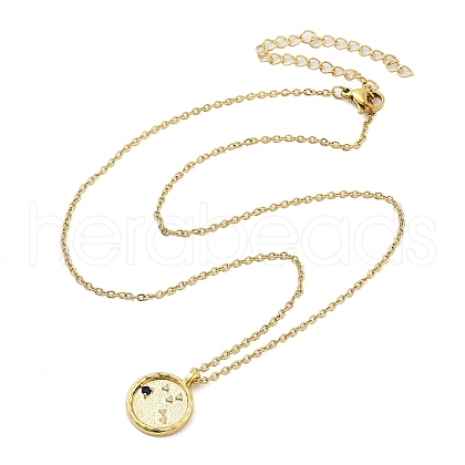304 Stainless Steel Cubic Zirconia Constellation Flat Round Pendants STAS-S145-01E-1