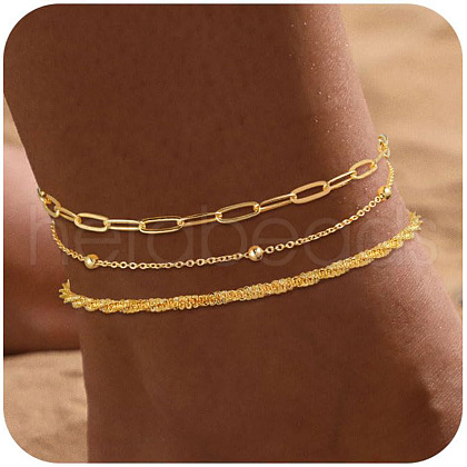 Brass Satellite Chain 3 Layer Anklets for Women FS-WG032DF-07-1