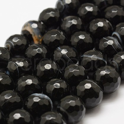 Faceted Natural Black Agate Beads Strands G-F447-6mm-H05-1