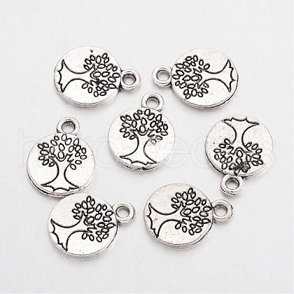 Tibetan Style Alloy Flat Round with Tree Charms TIBEP-Q043-313-RS-1