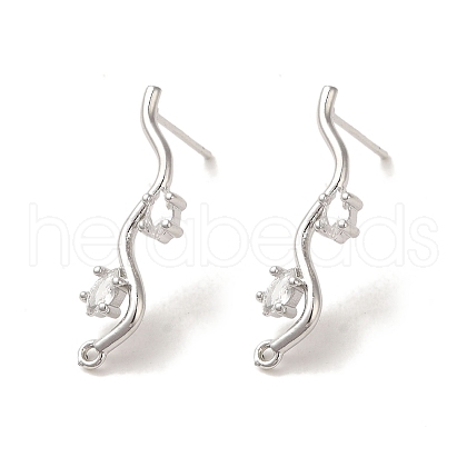 Brass with Clear Cubic Zirconia Stud Earring Findings KK-G499-02P-1