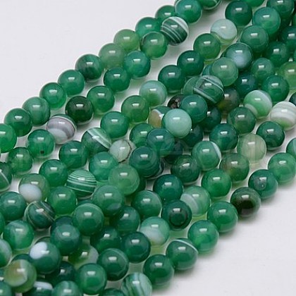 Round Dyed Natural Striped Agate/Banded Agate Beads Strands G-G582-8mm-02-1