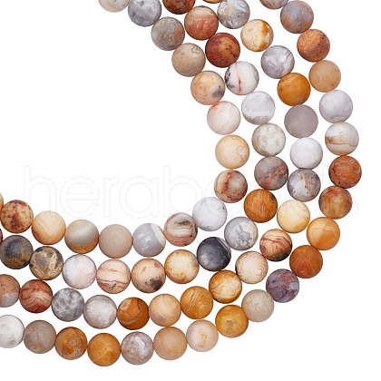 ARRICRAFT Frosted Natural Crazy Lace Agate Round Bead Strands G-AR0003-14-1