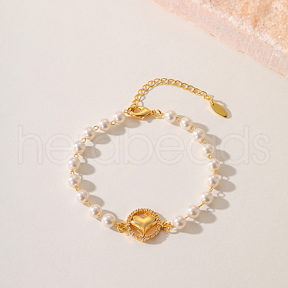 Fashionable Heart Brass Crystal Rhinestone & Imitation Pearl Braided Bead Bracelets for Women DV0214-4-1