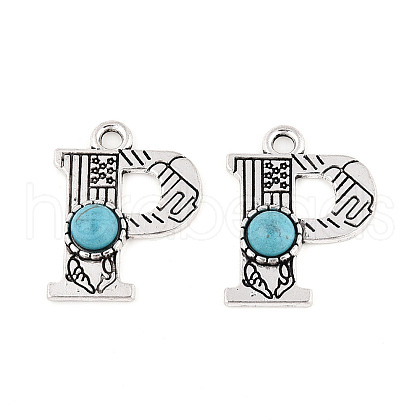 Synthetic Turquoise & Alloy Pendants PALLOY-H146-01AS-P-1