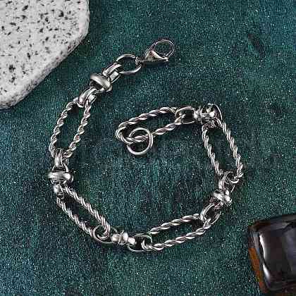 304 Stainless Steel Figaro Link Chain Bracelets for Women Men BJEW-F488-06P-1