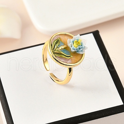 Brass Enamel Cuff Rings RJEW-K291-01G-02-1