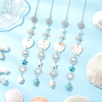 Synthetic Turquoise Starfish Turtle Beads Hanging Suncatchers HJEW-JM03446-1