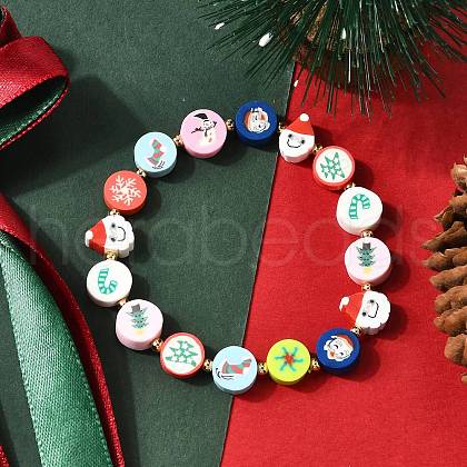 Handmade Polymer Clay Christmas Theme Beaded Stretch Bracelets for Women BJEW-TA00655-1