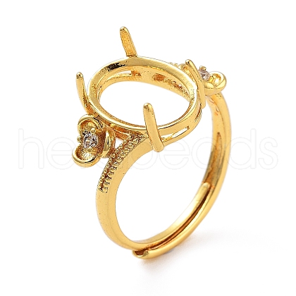 Rack Plating Oval Brass Micro Pave Cubic Zirconia Adjustable Ring Components KK-Q819-02G-1
