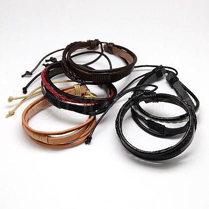 Trendy Unisex Casual Style Multi-Strand Wax and Leather Cord Bracelets BJEW-L295-M-1