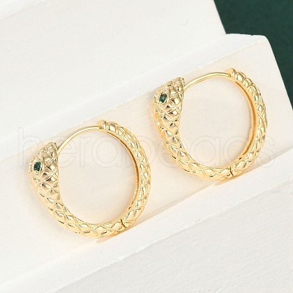 Brass Green Cubic Zirconia Hoop Earrings EJEW-Q016-12G-1