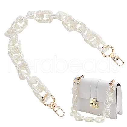 Acrylic Imitation Pearl Rectangle Link Purse Chains FIND-WH0126-254-1