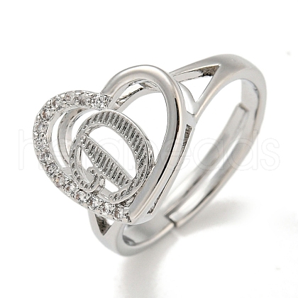 Heart with Letter Rack Plating Brass Micro Pave Cubic Zirconia Adjustable Rings for Women RJEW-I105-06P-D-1