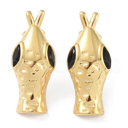 Snake Head 304 Stainless Steel Pave Cubic Zirconia Stud Earrings for Women EJEW-G390-01G-01-1