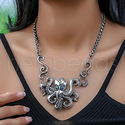Bohemian Octopus Alloy Indicolite Rhinestone Pendant Necklaces FS-WG0239D-02-1