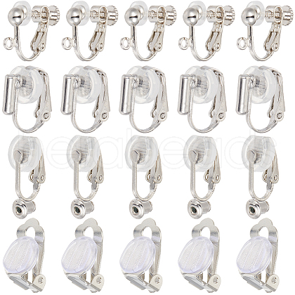 SOFPLATE 32Pcs 4 Style Brass Clip-on Earring Converters Findings KK-SP0001-28P-1
