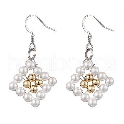 Rhombus Shell Pearl & Brass Dangle Earrings EJEW-JE05775-1