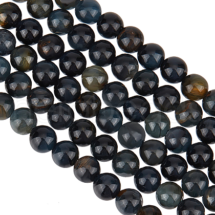 Olycraft 2 Strands Natural Blue Tiger Eye Beads Strands G-OC0005-68-1