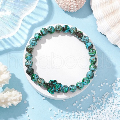 Synthetic Dyed Turquoise Beaded Stretch Bracelets for Women Men BJEW-JB11549-04-1