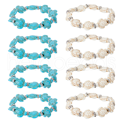 DICOSMETIC 8Pcs 2 Colors Dyed Synthetic Turquoise Tortoise Beaded Stretch Bracelets Set for Women BJEW-DC0001-04-1