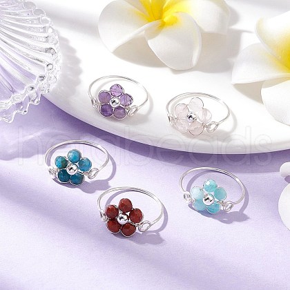 Natural Rainbow Moonstone /Amethyst/Rose Quartz/RedJasper/Apatite/Amazonite Finger Rings RJEW-JR00881-02-1