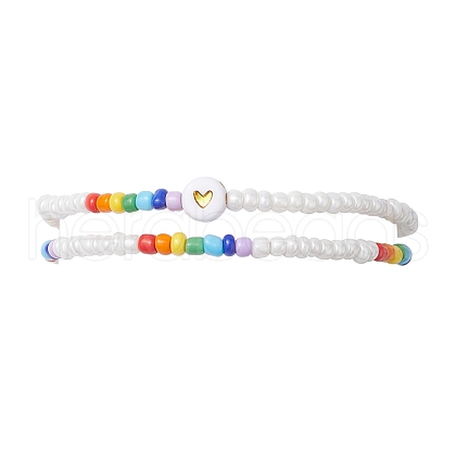 2Pcs 2 Styles Heart Glass Seed Beaded Stretch Bracelet Sets BJEW-JB10530-01-1